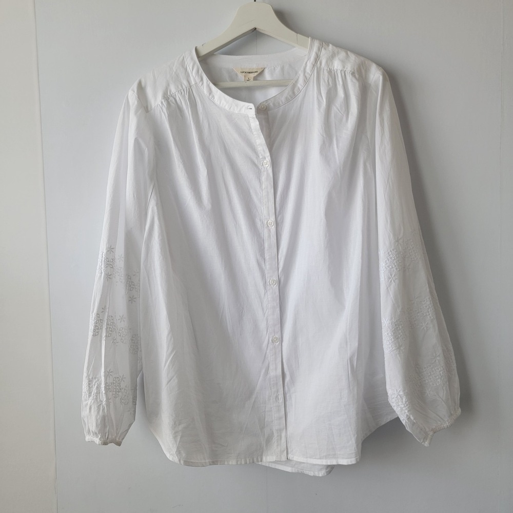 lucky brand women's balloon sleeve top size L embroidery Clean girl romantic